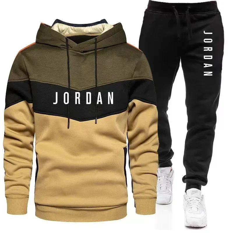 Streetwear Hoodie - メンズ秋冬グラフィックプリントトラックスーツセット カジュアルカラーブロックフーディー＆パンツ プレミアム品質ジョギングスポーツウェア