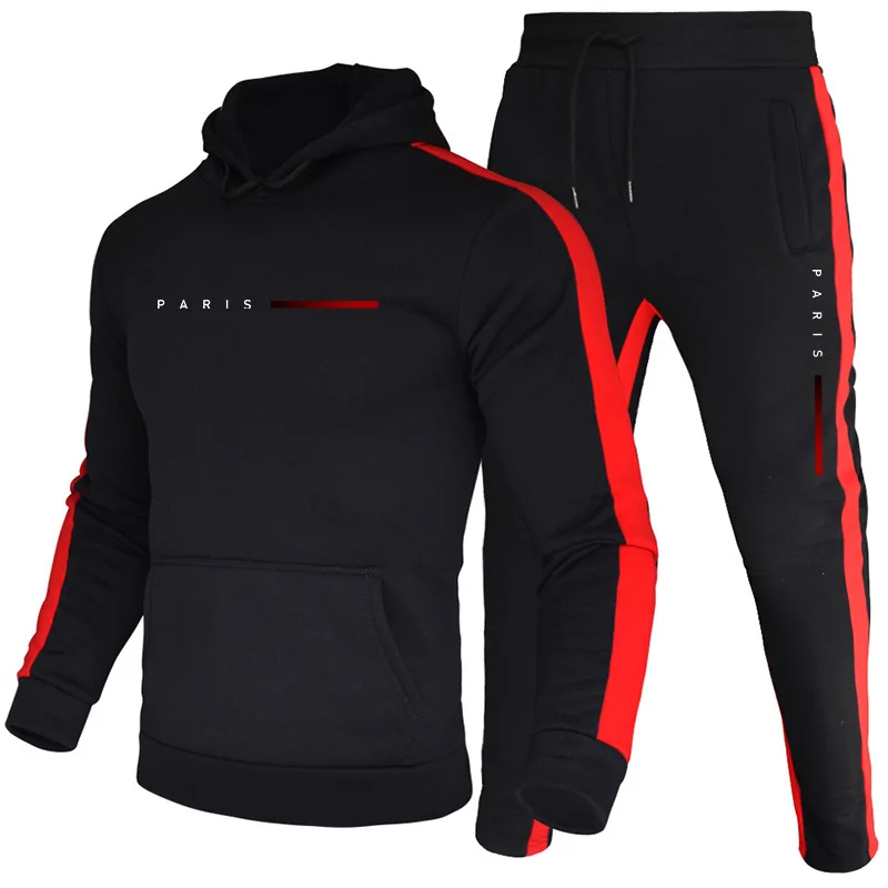 Men'S Fashion Pants - パリファッションメンズパーカーセットデイリーカジュアルスポーツフード付きスウェットシャツとジョガーパンツ男性トレンドピュアカラープルオーバートラックスーツ