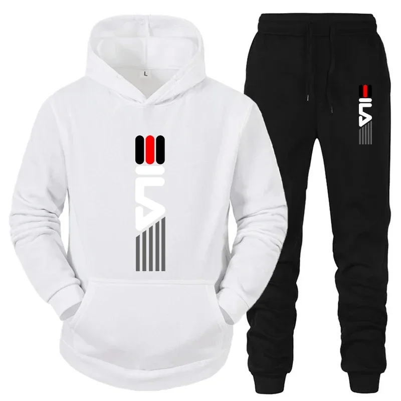 Streetwear Hoodie - メンズトラックスーツフード付きスウェットシャツ+スウェットパンツ2点セットスポーツスーツカジュアルジョガースポーツウェア2ピース男性フリースストリートウェアセット