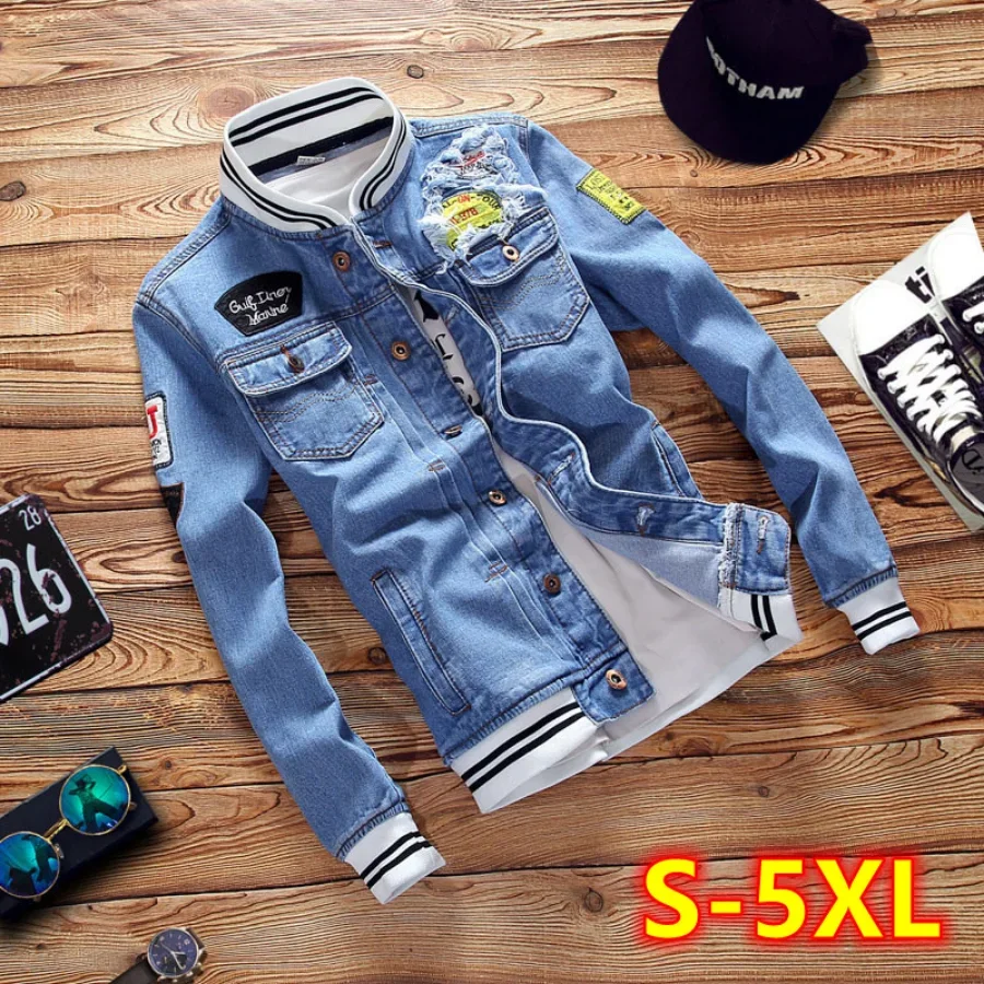 Bomber Jacket Men - 新しい 2026 メンズデニムジャケットファッション男性トレンディなリッピングデニムボンバーコートメンズカジュアルウインドブレーカーカウボーイジーンズジャケット服