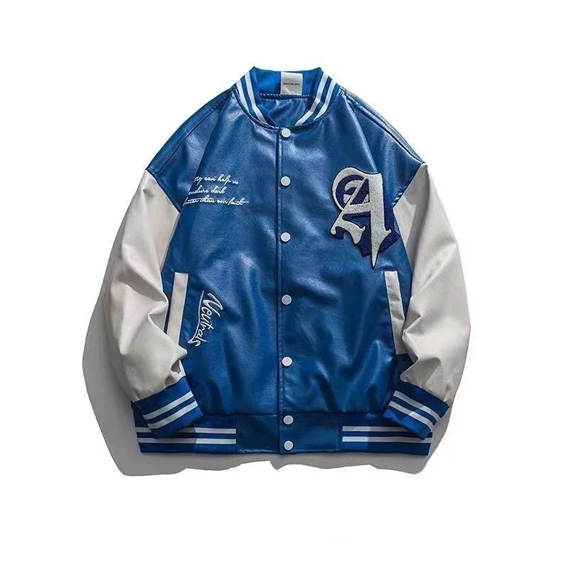 Bomber Jacket Men - 2026 2024 ニューアメリカンレトロ ハイPUレザー 野球ユニフォーム 男女兼用