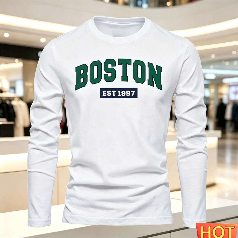 Men'S Fashion Tips - 秋夏メンズ長袖 Tシャツレターパターンラウンドネック Tシャツ多用途 Tシャツファッション男性 y2k 服ルーズトップス