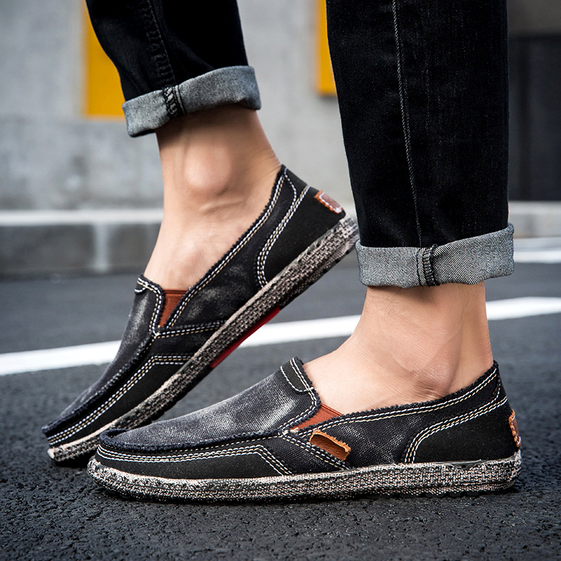 Mens Fashion Denim - ファッション通気性キャンバスシューズローファー新しいメンズシューズヴィンテージ男性カジュアルシューズフラット快適なウォッシュデニム怠惰なローファー