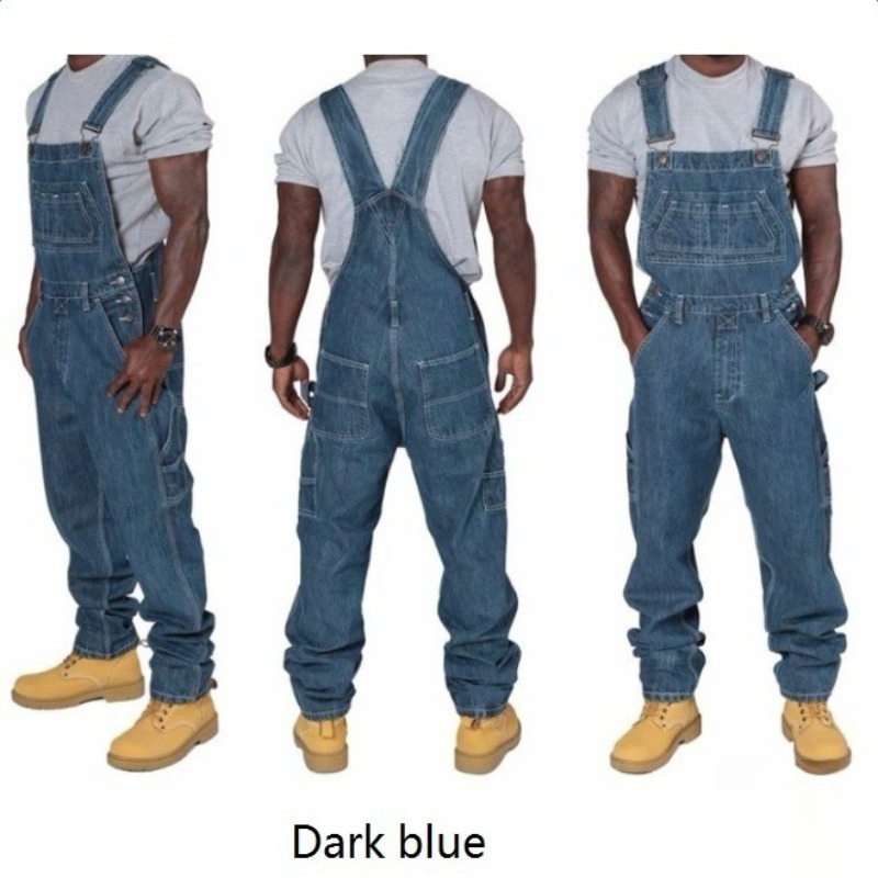 Mens Fashion Denim - メンズ ダメージ加工デニムオーバーオール サスペンダー付き ファッションロングパンツ