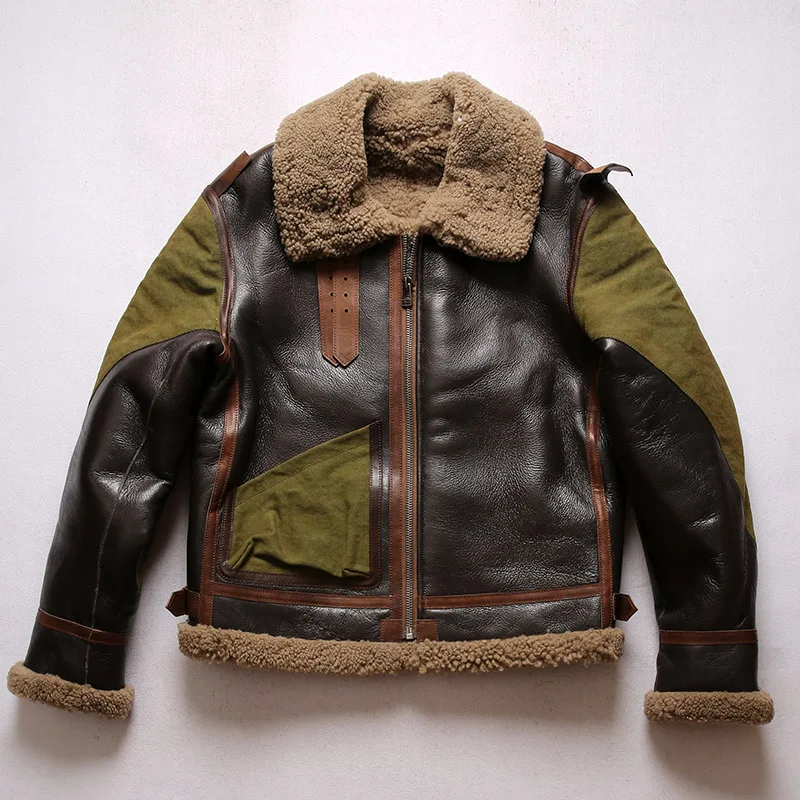 Bomber Jacket Men - 超暖かい本革の爆撃機の毛皮のジャケット、b3シャーリング、キャンバスと馬の皮、ヨーロッパと米国のサイズ、高品質、2020, 18オンス