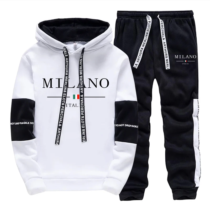 Men'S Fashion Tips - メンズセット/パーカー/パンツ イタリア風トレンドパーカースポーツウェア outfits 2026年秋 デイリーカジュアルファッション フード付きスウェットシャツとジョガーパンツ