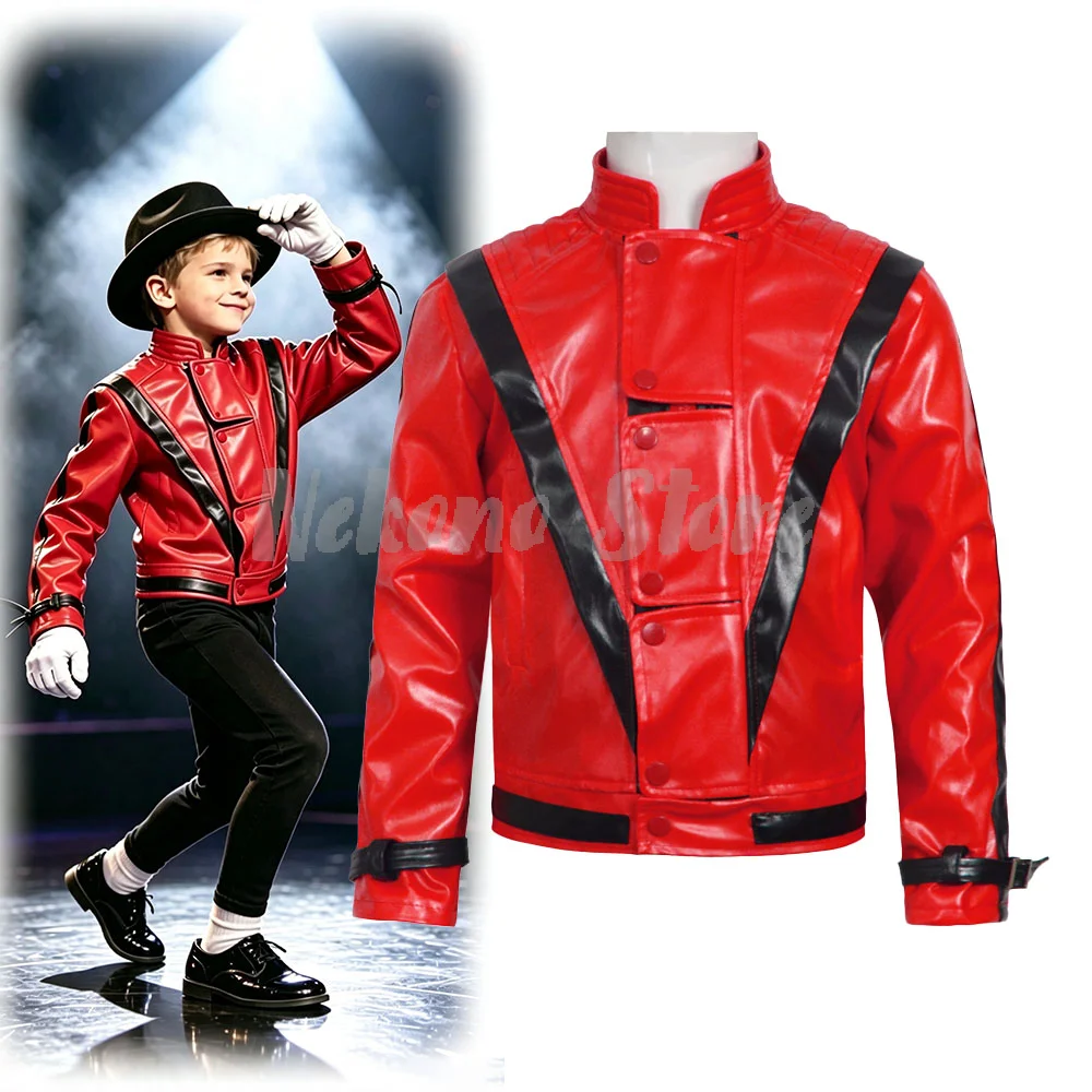 Bomber Jacket Men - マイケル・ジャクソン スリラー 怖いコスチューム 赤いレザージャケット 女性 男性
