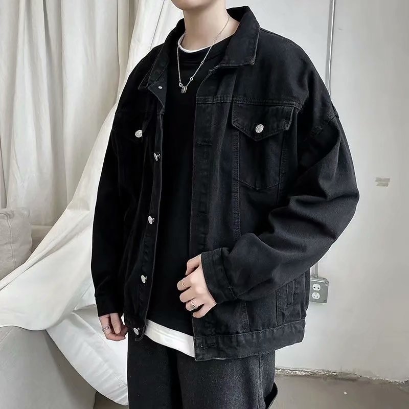 Bomber Jacket Men - メンズブラックデニムジャケット,デニムコート,カジュアルウインドブレーカー,ポケットオーバーオール,ボンバーストリートウェア,アウター
