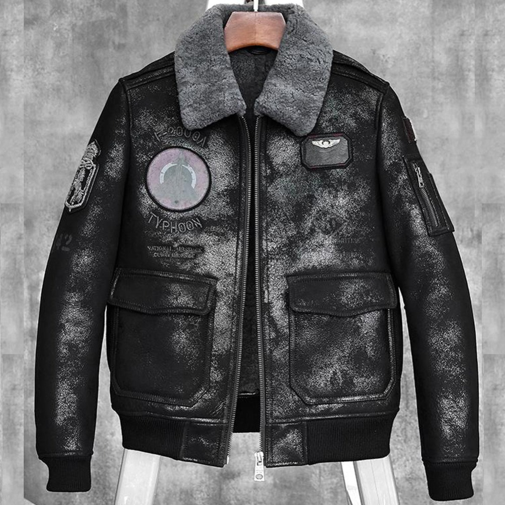 Bomber Jacket Men - メンズシアリングコートB3 B6メンズシープスキンボンバージャケットショートアビエイターファーコート