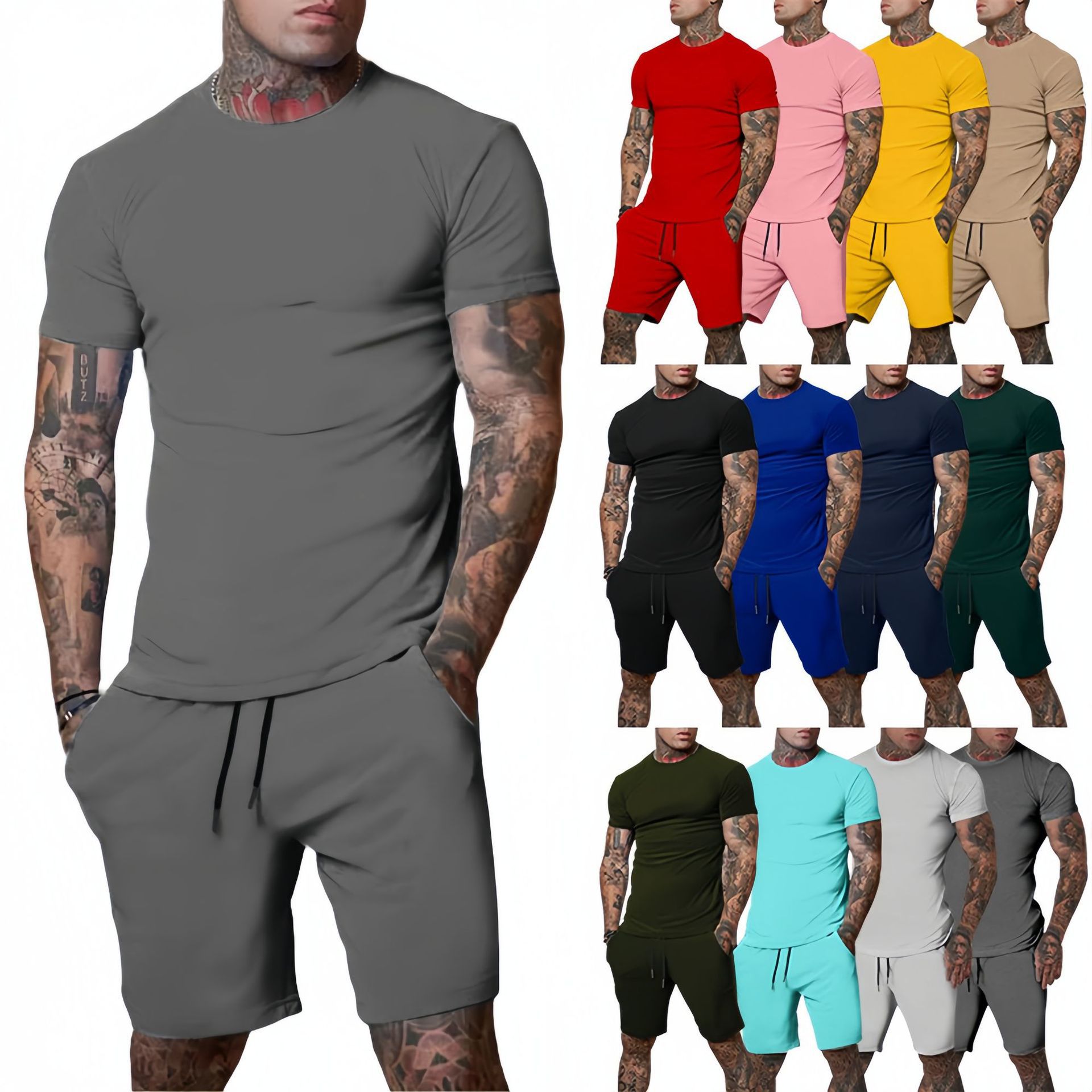 Men'S Fashion Looks - おしゃれでカジュアルな夏のアウトドアスポーツスーツ メンズ通気性Tシャツショーツ カジュアルでおしゃれなツーピースセットトラックスーツ