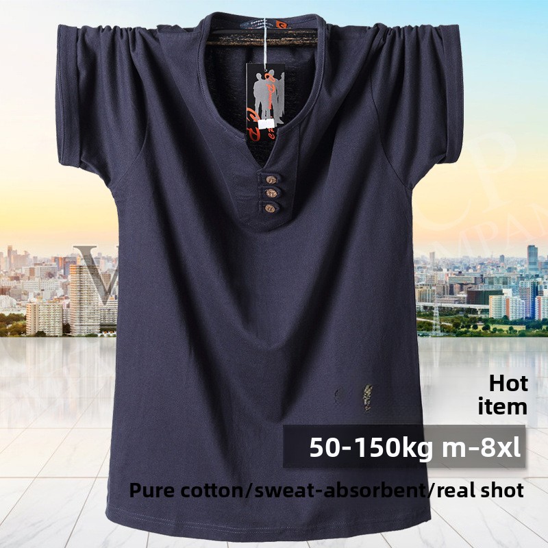 Men'S Fashion For Big Guys - QICHE ヘビーコットン VネックTシャツ メンズ オーバーサイズ プラスサイズ