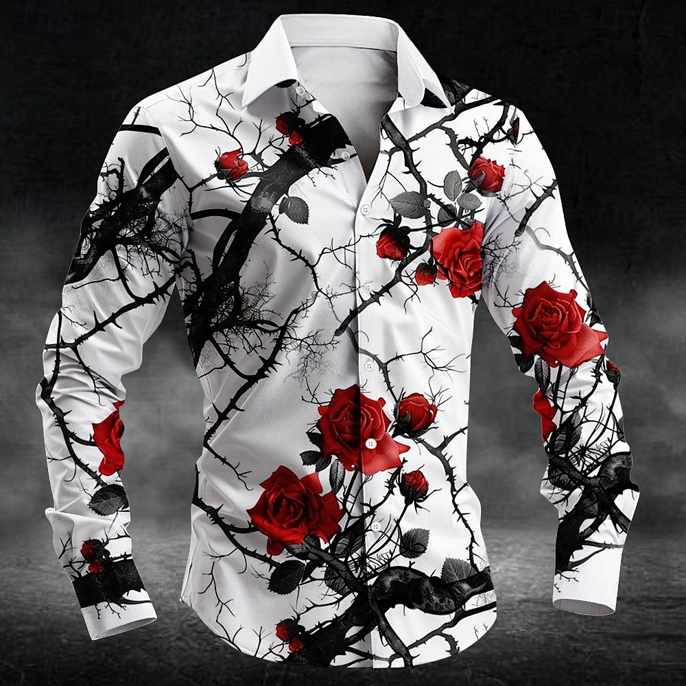 Men'S Fashion Tips - ファッション梅の花柄 3d プリント男性長袖シャツアートシャツ秋カジュアルシングルブレストブラウス紳士服