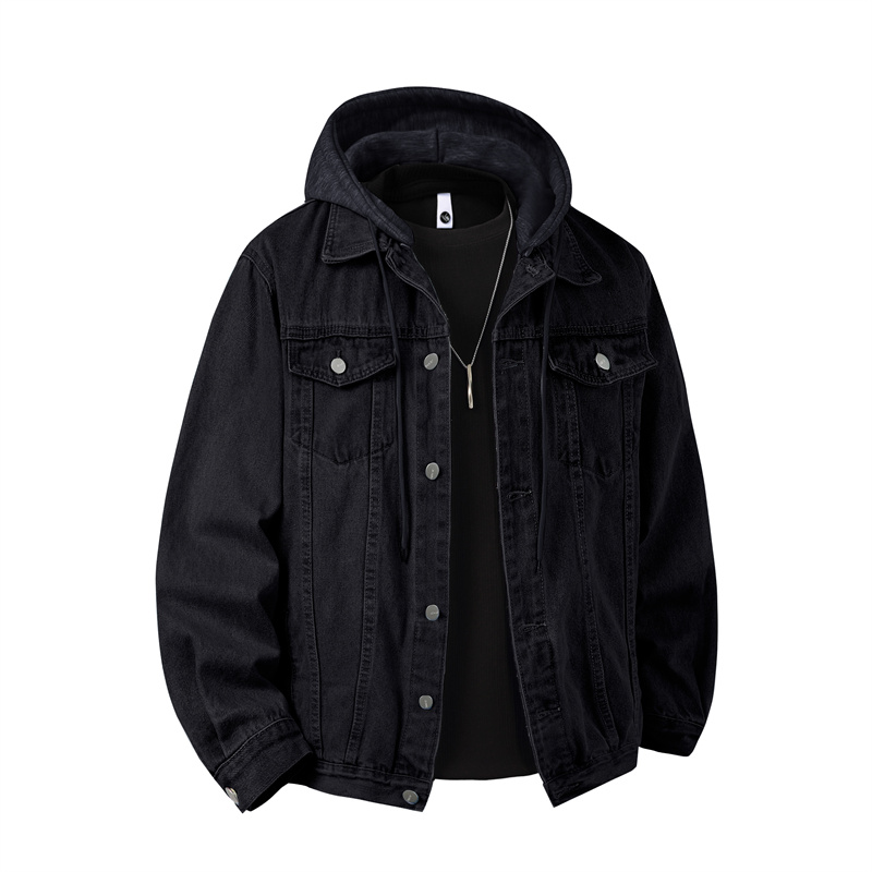 Bomber Jacket Men - 男性フード付きデニムジャケット男性ストリートターンダウン襟生き抜くコート男性レトロバイクジャケット男パッチワークボンバージャケット