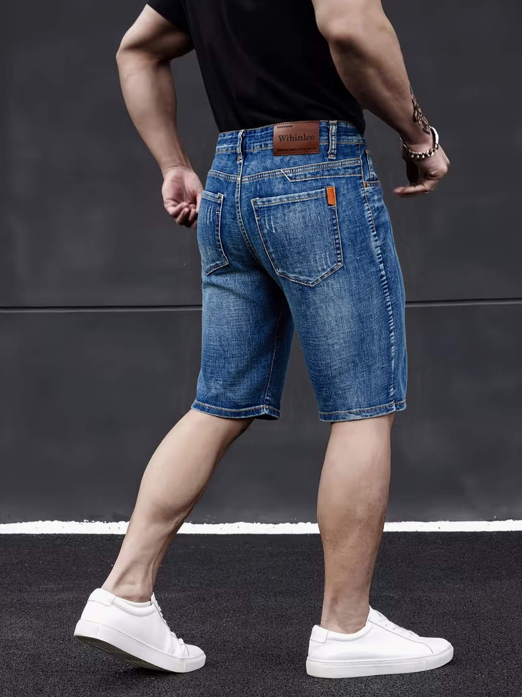 Mens Fashion Denim - Wthinlee 新しいビジネスメンズジーンズカジュアルストレートストレッチファッションクラシックブルーブラックメンズサマーデニムショートパンツ膝丈