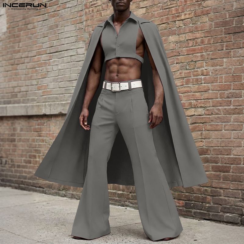 INCERUN 男性セットソリッドカラーラペルノースリーブ不 - Men'S Fashion Pants のレビューと価格