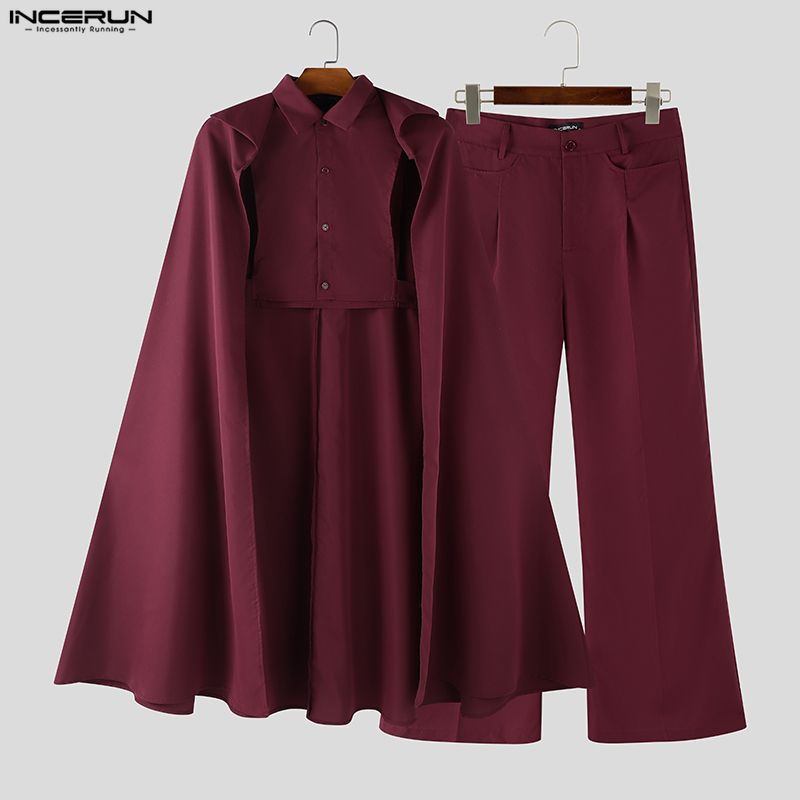 INCERUN 男性セットソリッドカラーラペルノースリーブ不 - Men'S Fashion Pants のレビューと価格