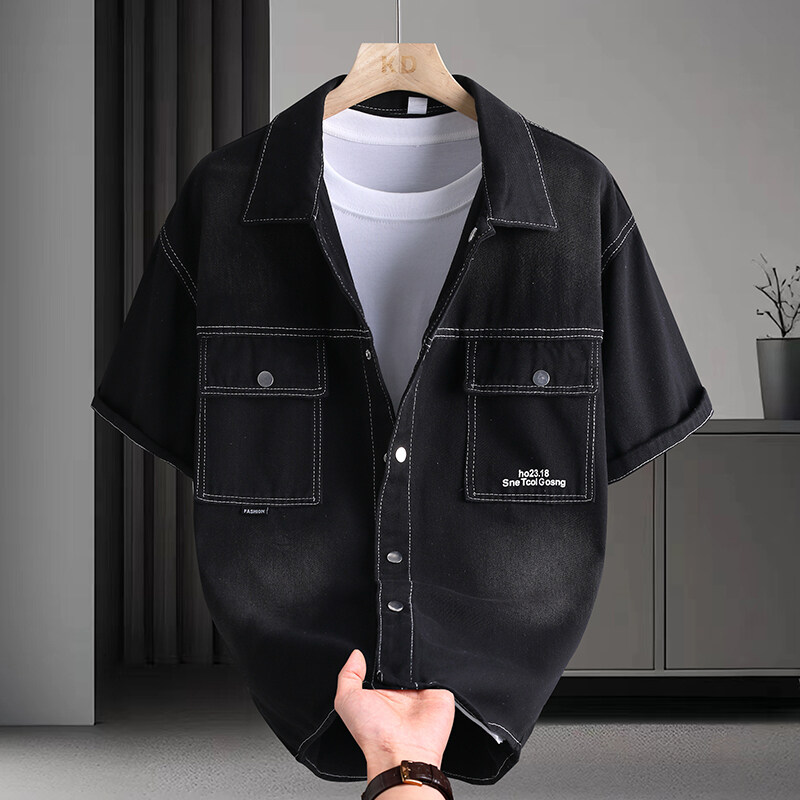 メンズデニムシャツ夏のファッション無地通気性コットンブレンド - Mens Fashion Denim のレビューと価格