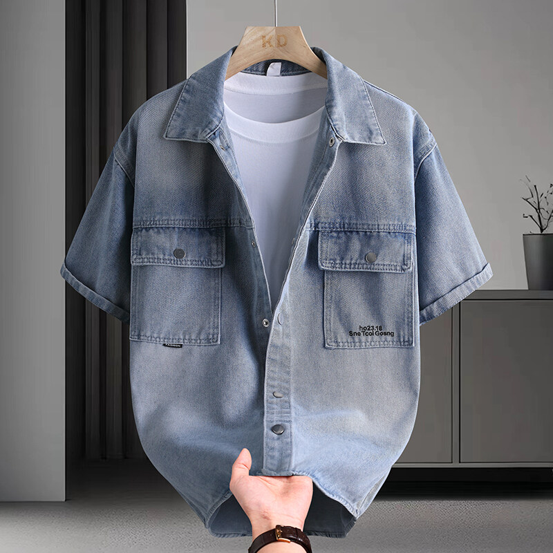 メンズデニムシャツ夏のファッション無地通気性コットンブレンド - Mens Fashion Denim のレビューと価格