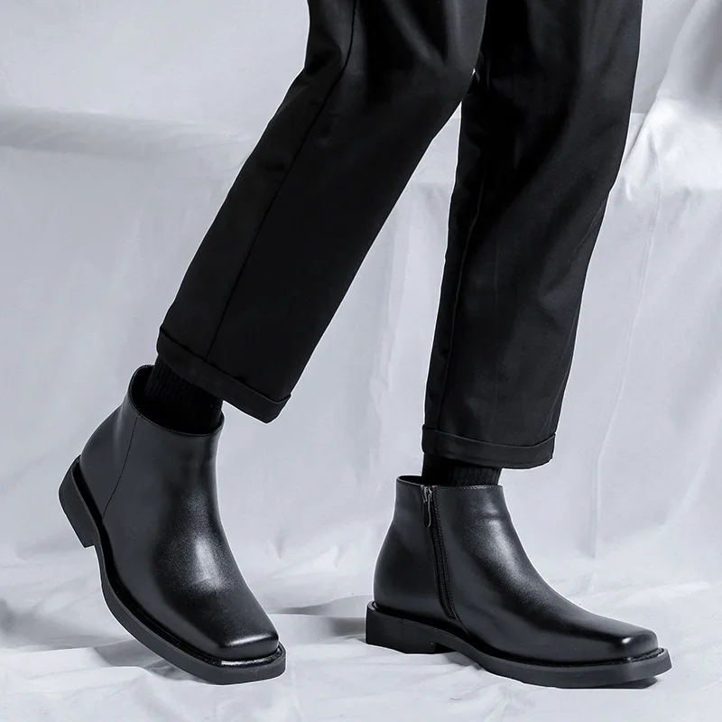 黒の新ファッション男性カジュアル革靴秋冬ドレスアンクルブーツ - Men'S Fashion Old Money のレビューと価格