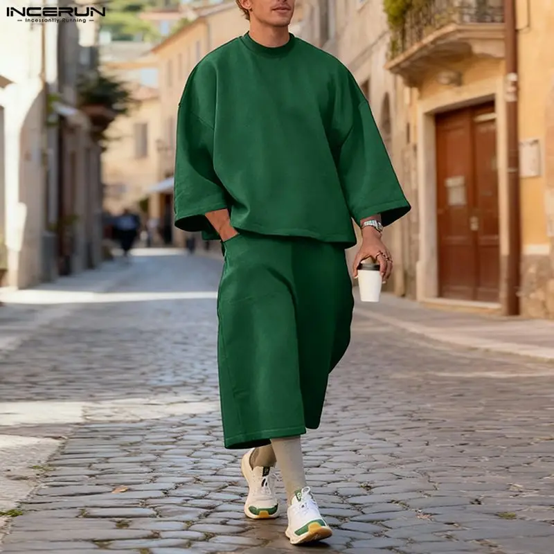 INCERUN メンズセット ソリッドカラー バギー 3/4 - Streetwear Hoodie のレビューと価格