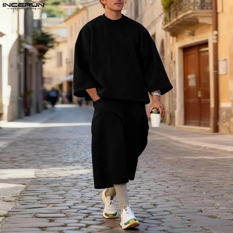 INCERUN メンズセット ソリッドカラー バギー 3/4 - Streetwear Hoodie のレビューと価格