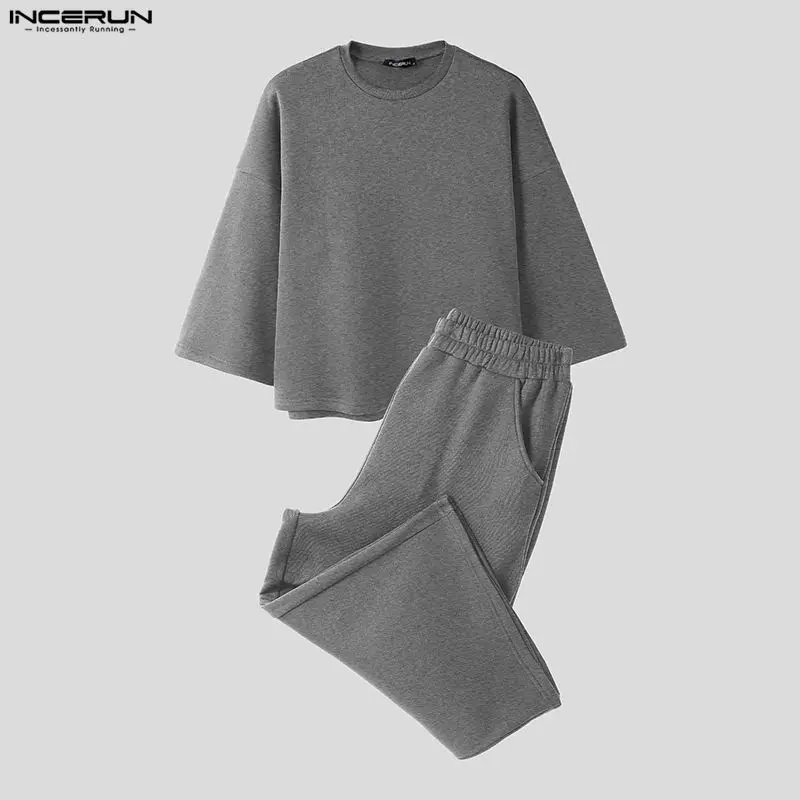INCERUN メンズセット ソリッドカラー バギー 3/4 - Streetwear Hoodie のレビューと価格