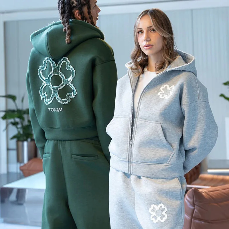 春秋オーバーサイズ四つ葉のクローバーアップリケジップアップフ - Streetwear Hoodie のレビューと価格