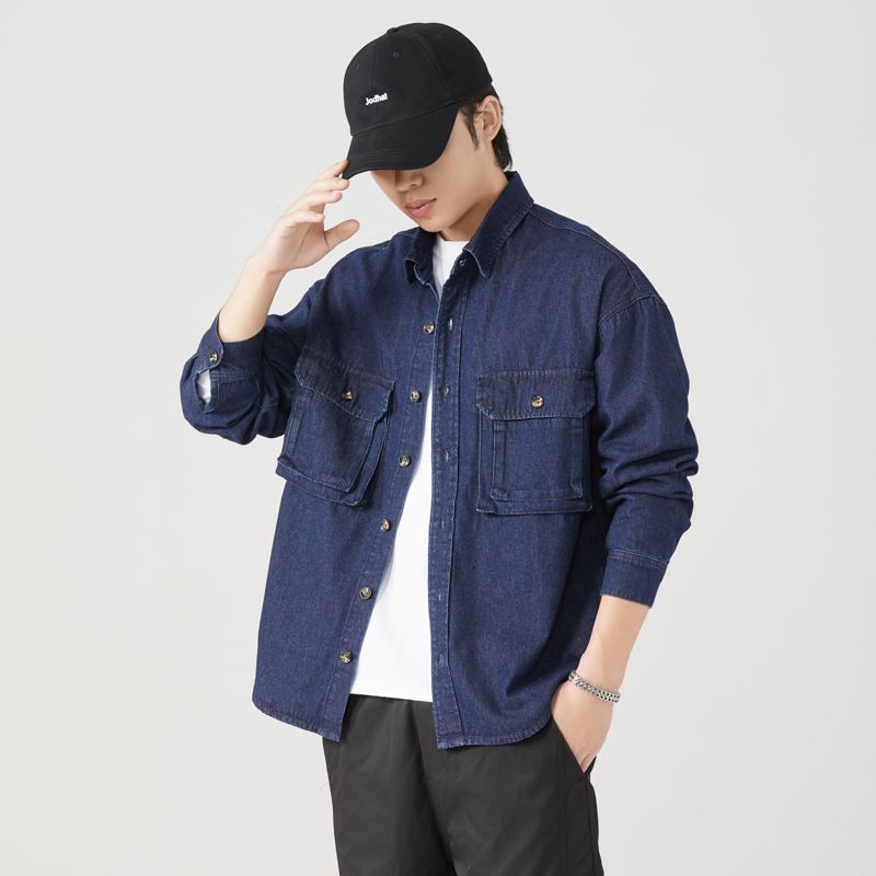純粋な綿ツーリングシャツ男性春秋ストリートヴィンテージファッ - Mens Fashion Denim のレビューと価格