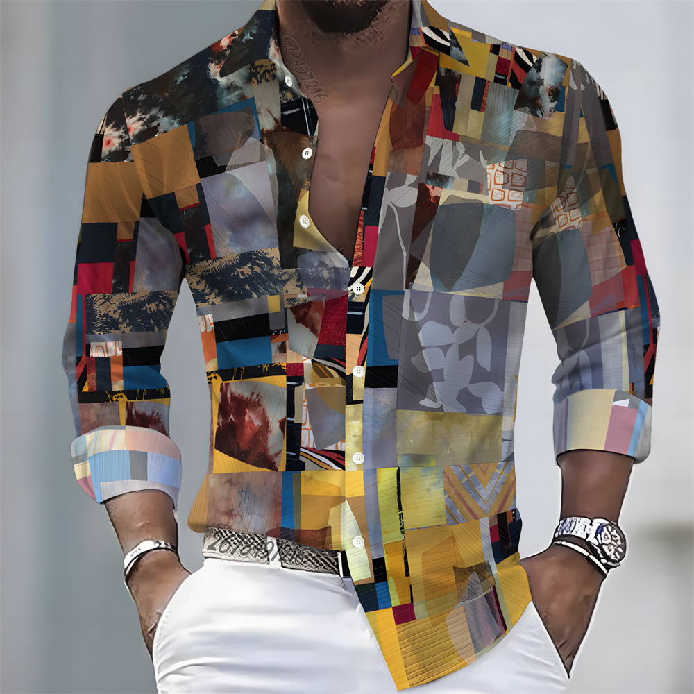 メンズライトラグジュアリースタイルカラーブロックプリント長袖 - Men'S Fashion Tips のレビューと価格