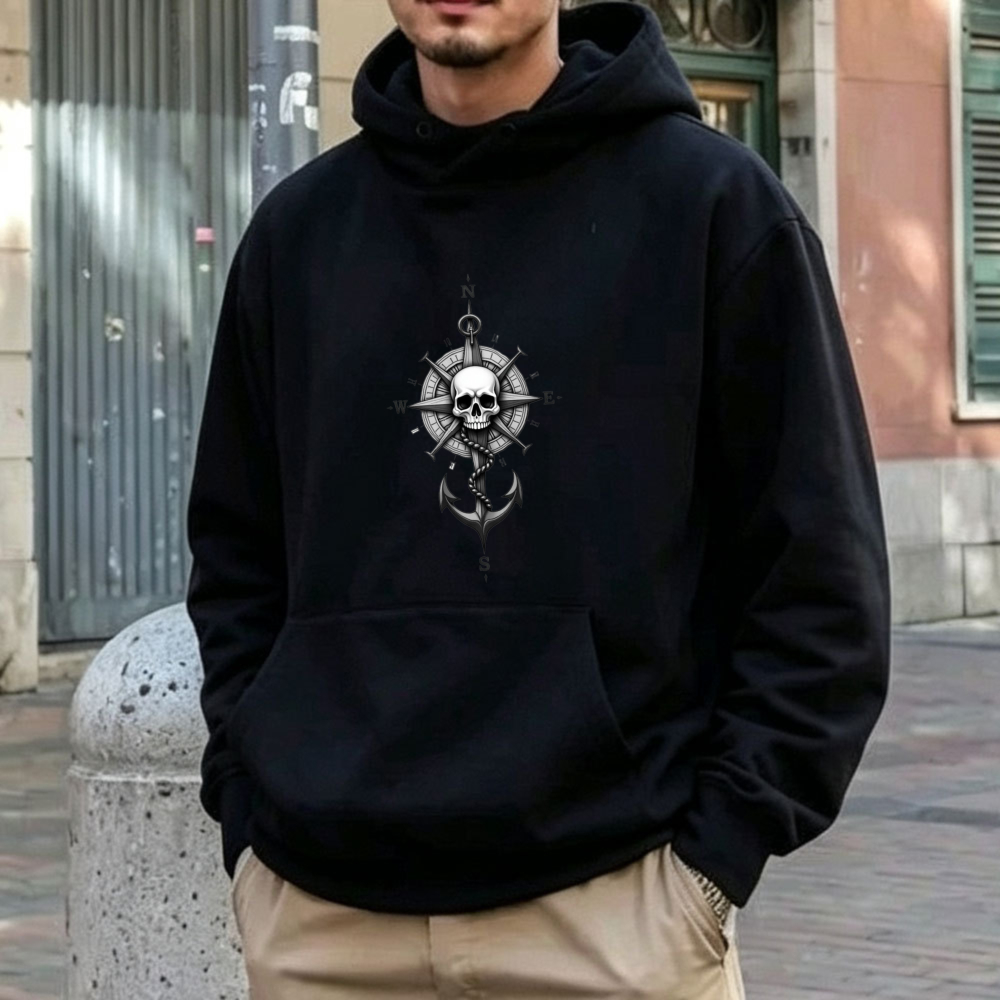 ヴィンテージ海賊スカルアンカーコンパス航海グラフィックパーカ - Streetwear Hoodie のレビューと価格