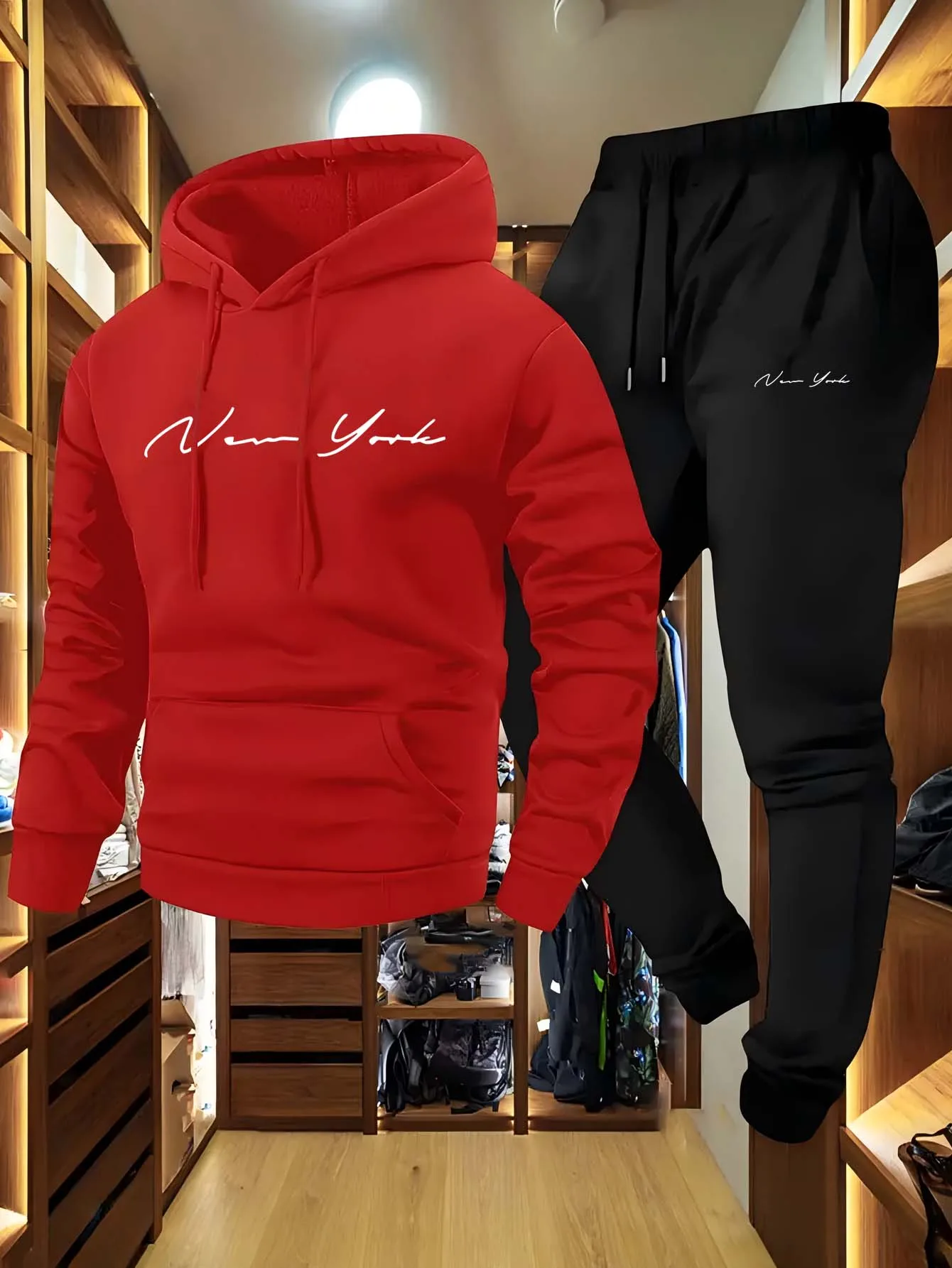 メンズソフトフード付きスウェットシャツスウェットパンツセット - Streetwear Hoodie のレビューと価格