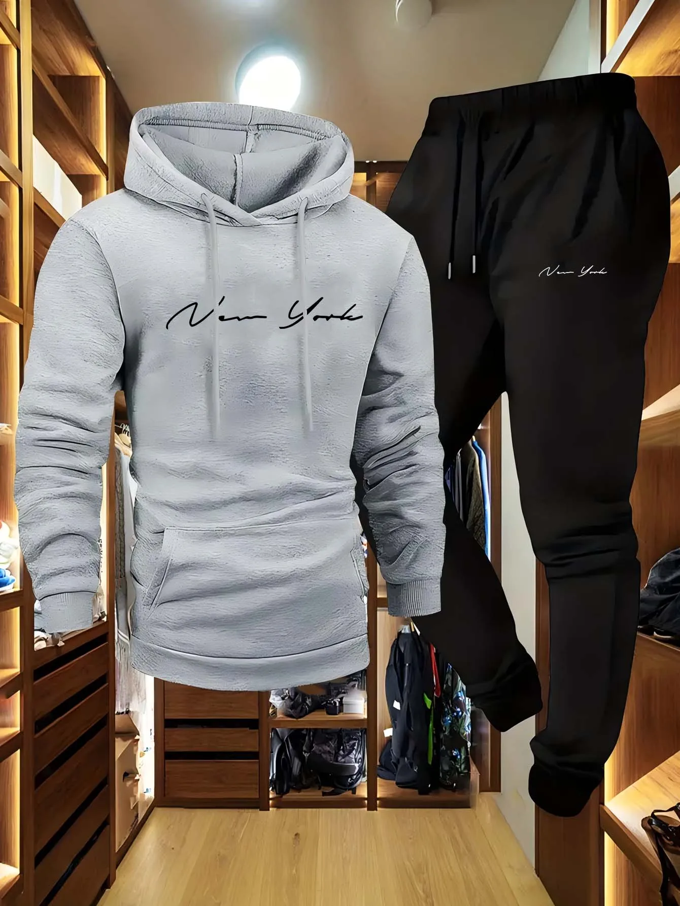 メンズソフトフード付きスウェットシャツスウェットパンツセット - Streetwear Hoodie のレビューと価格
