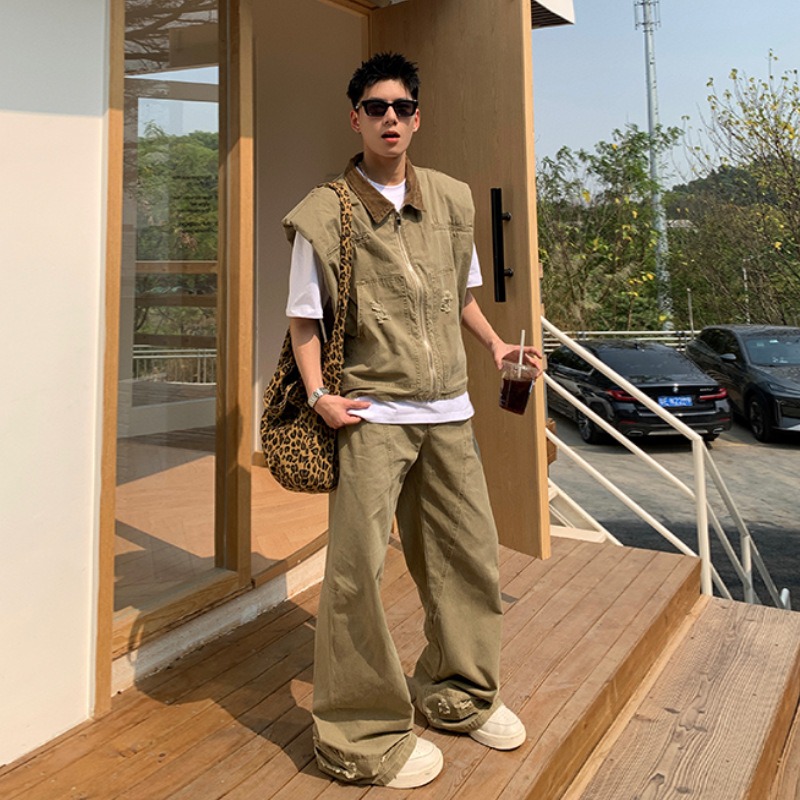 アメリカのファッションブランドレトロデニムジャケットメンズ夏 - Men'S Fashion Pants のレビューと価格