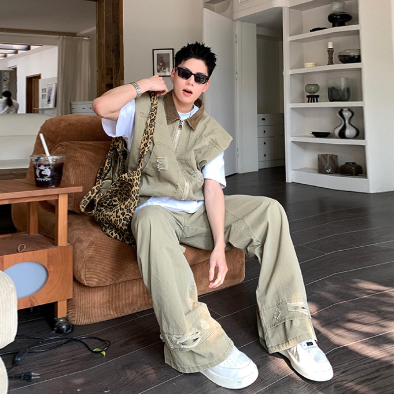 アメリカのファッションブランドレトロデニムジャケットメンズ夏 - Men'S Fashion Pants のレビューと価格