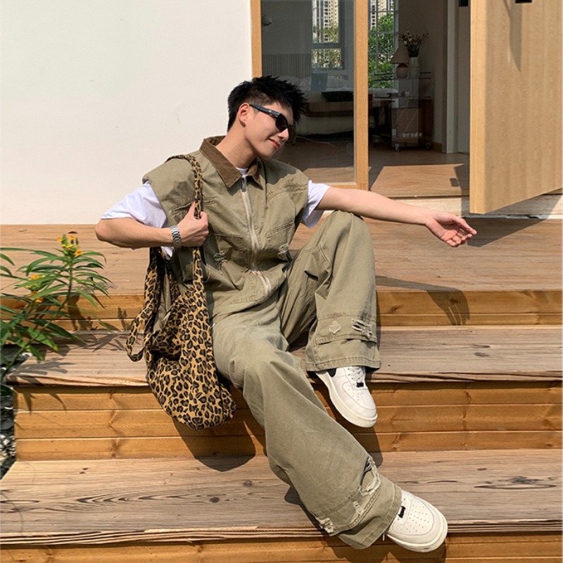 アメリカのファッションブランドレトロデニムジャケットメンズ夏 - Men'S Fashion Pants のレビューと価格
