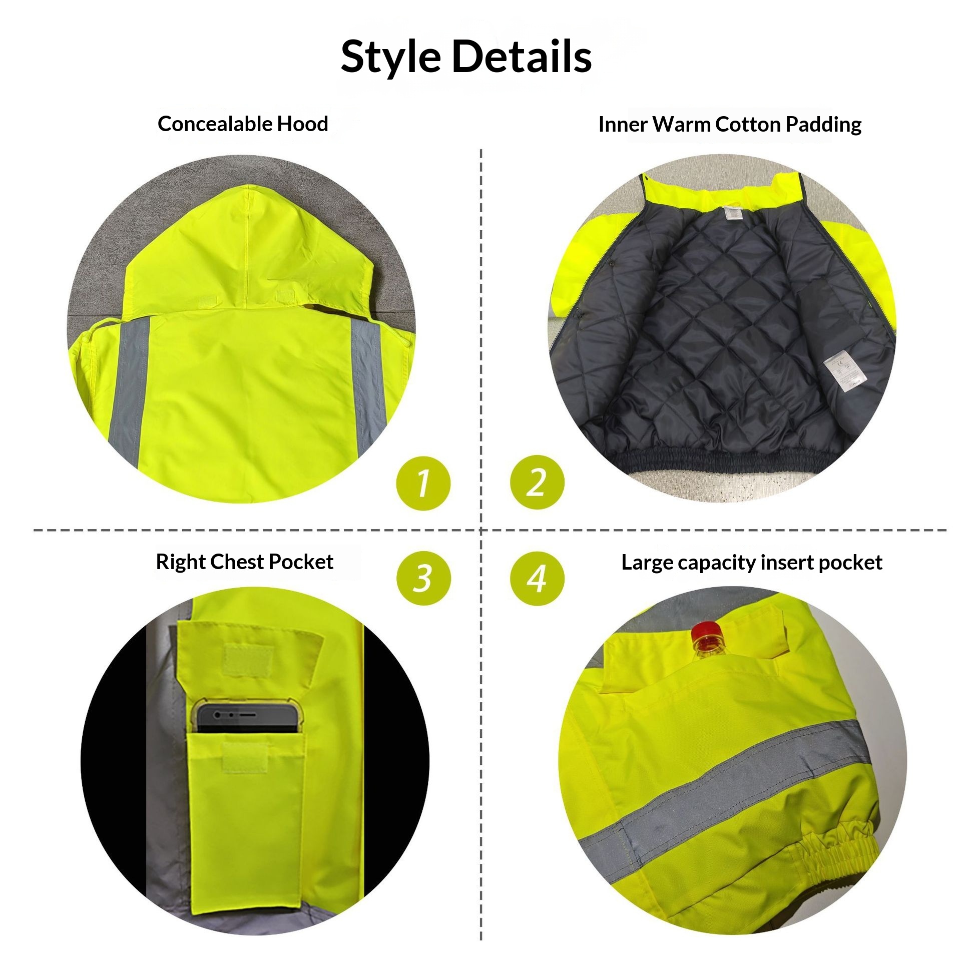 冬用高視認性保温ジャケット メンズ 蛍光オレンジ 防水ジャケ - Bomber Jacket Men のレビューと価格