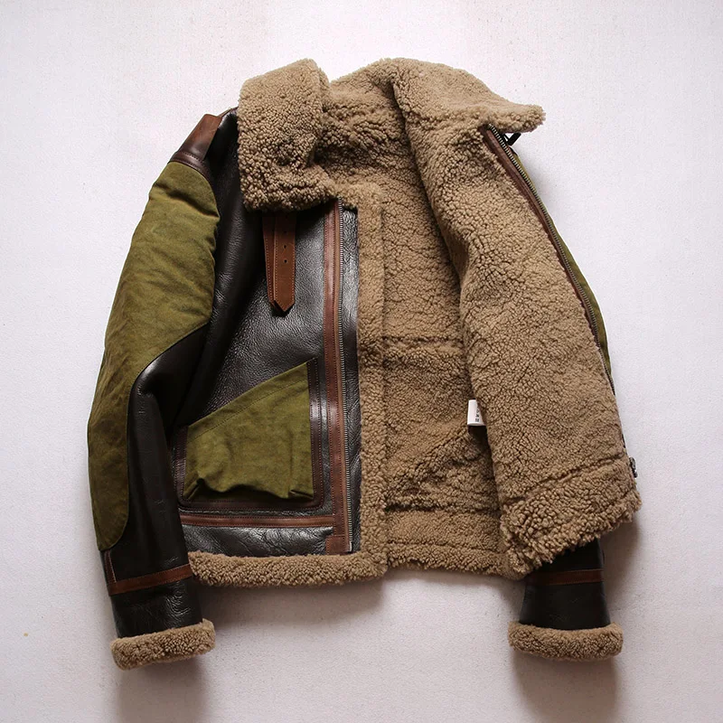 超暖かい本革の爆撃機の毛皮のジャケット、b3シャーリング、キ - Bomber Jacket Men のレビューと価格