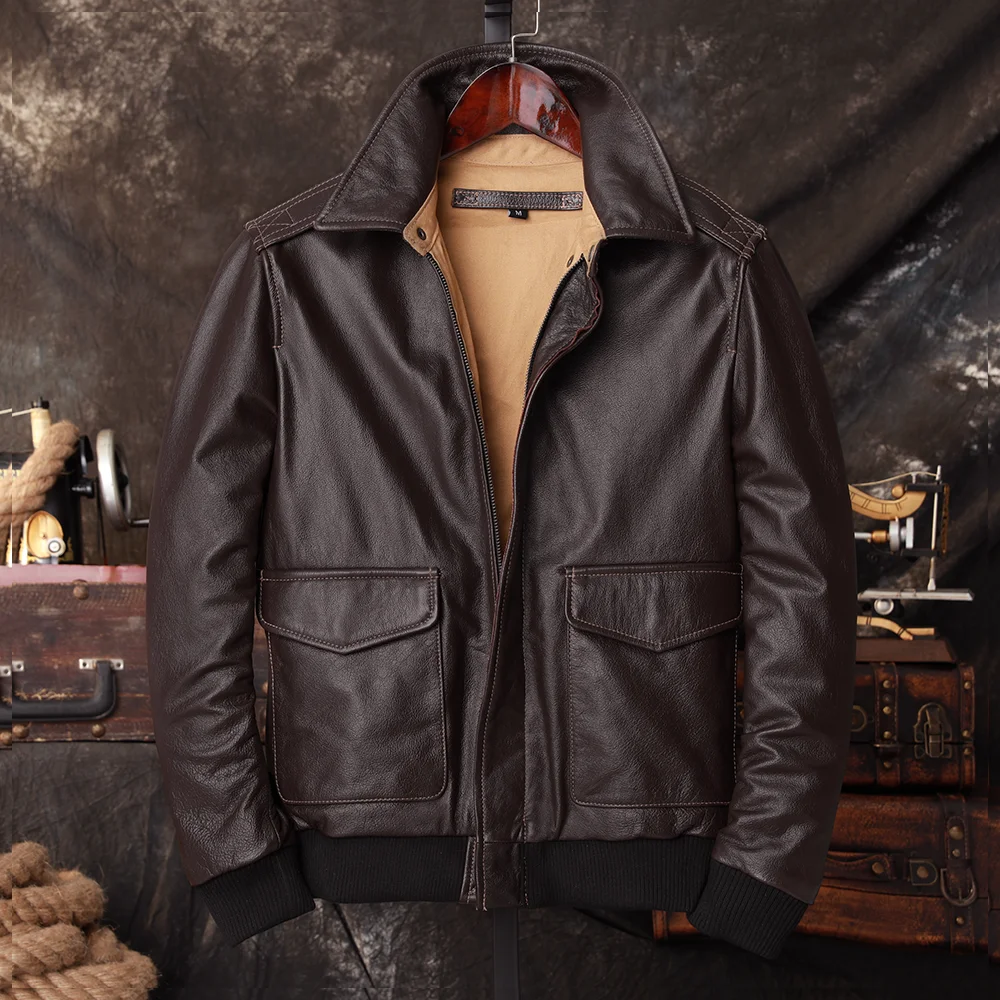 爆撃機 A2 パイロット本革ジャケット男性暖かい 100%  - Bomber Jacket Men のレビューと価格