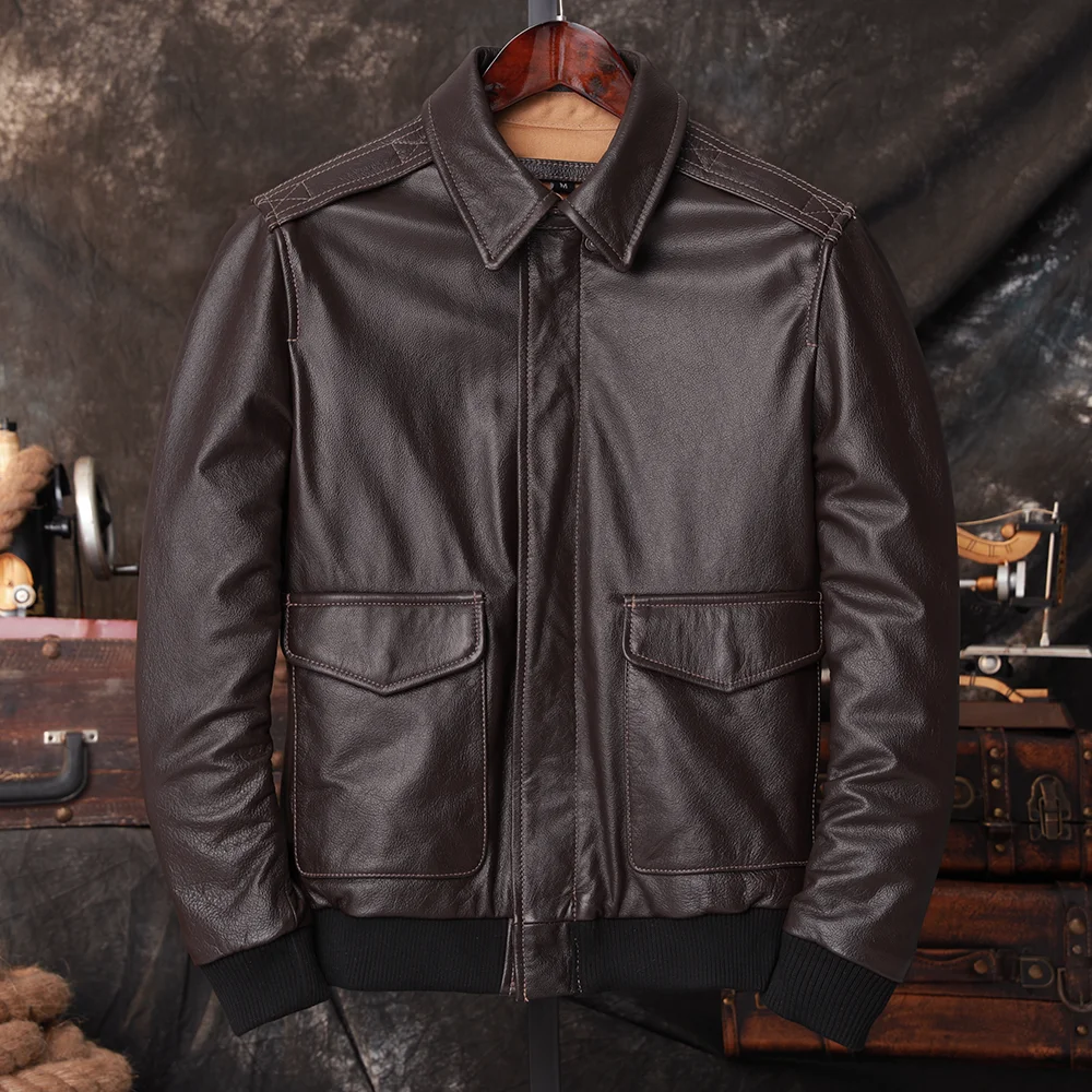 爆撃機 A2 パイロット本革ジャケット男性暖かい 100%  - Bomber Jacket Men のレビューと価格