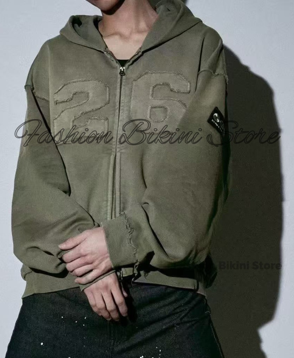 新しいウォッシュドグレーレトロパーカー 3D 刺繍 ARIR - Streetwear Hoodie のレビューと価格
