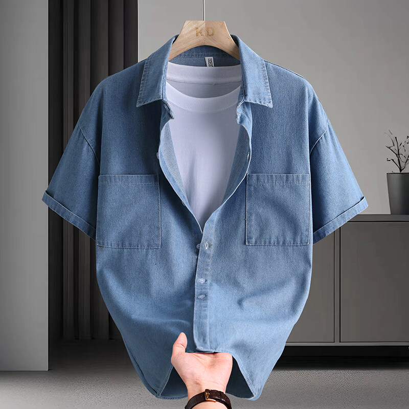 メンズデニムシャツ夏のファッション無地通気性コットンブレンド - Mens Fashion Denim のレビューと価格
