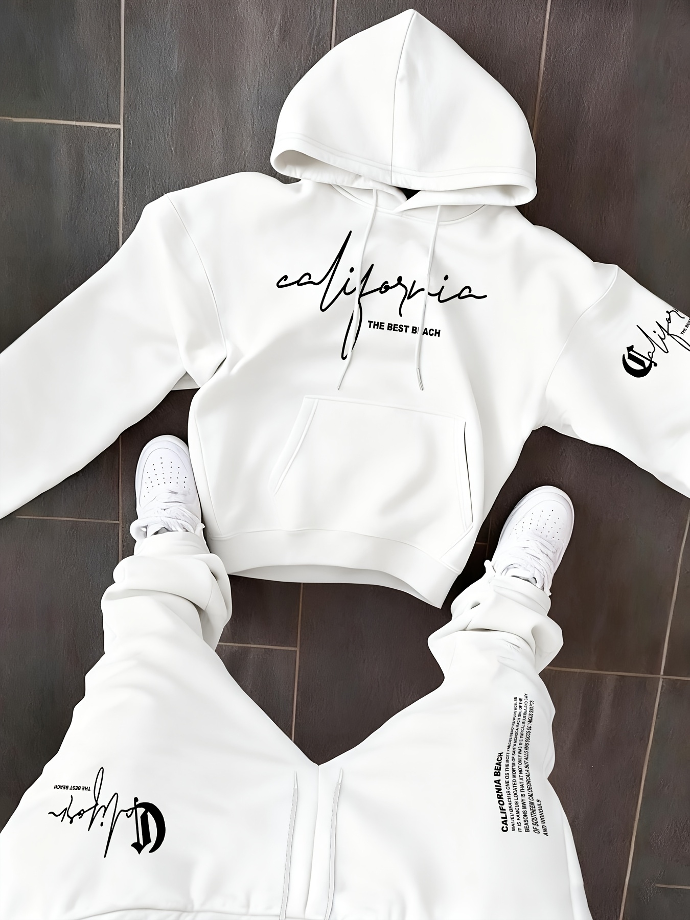 メンズ2ピースセット パーカートラックスーツ トレンドグラフ - Streetwear Hoodie のレビューと価格