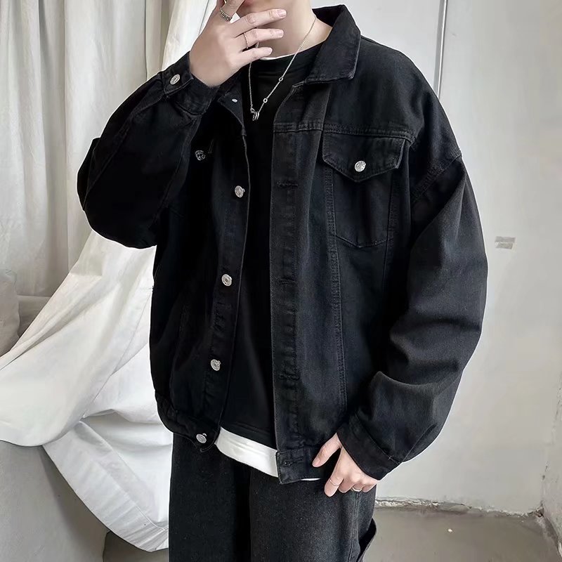 メンズブラックデニムジャケット,デニムコート,カジュアルウイ - Bomber Jacket Men のレビューと価格