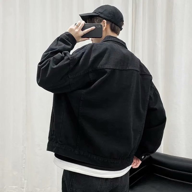 メンズブラックデニムジャケット,デニムコート,カジュアルウイ - Bomber Jacket Men のレビューと価格