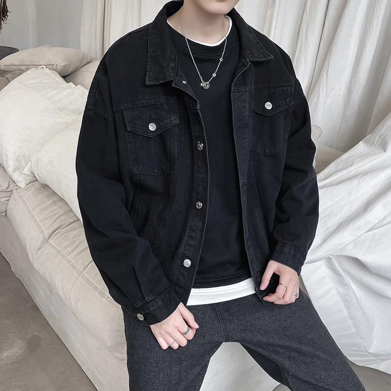 メンズブラックデニムジャケット,デニムコート,カジュアルウイ - Bomber Jacket Men のレビューと価格