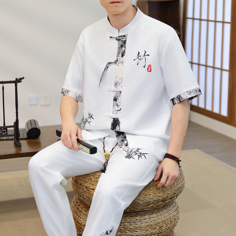 2026年春 メンズカジュアルセット 中華風シャツ+パンツ  - Men'S Fashion Pants のレビューと価格