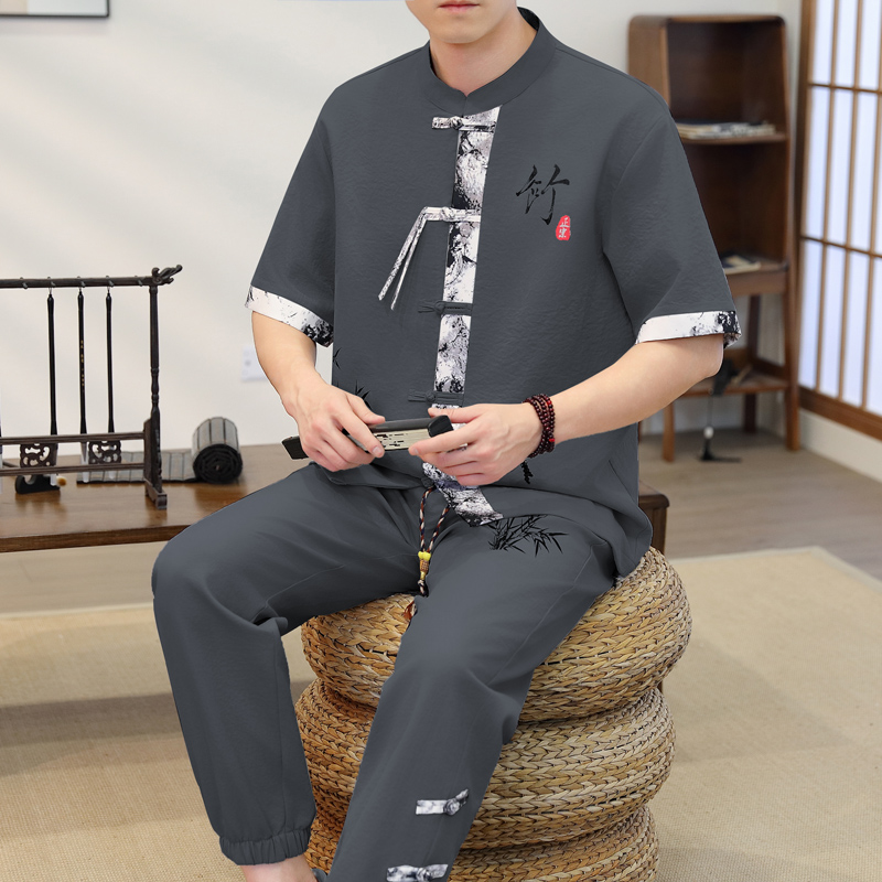 2026年春 メンズカジュアルセット 中華風シャツ+パンツ  - Men'S Fashion Pants のレビューと価格