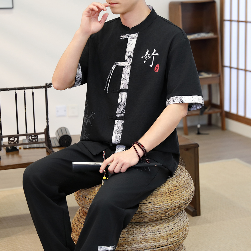 2026年春 メンズカジュアルセット 中華風シャツ+パンツ  - Men'S Fashion Pants のレビューと価格