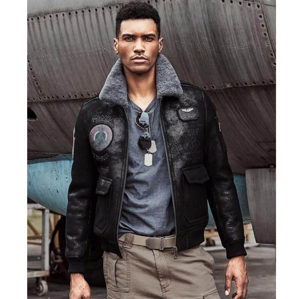 メンズシアリングコートB3 B6メンズシープスキンボンバージ - Bomber Jacket Men のレビューと価格