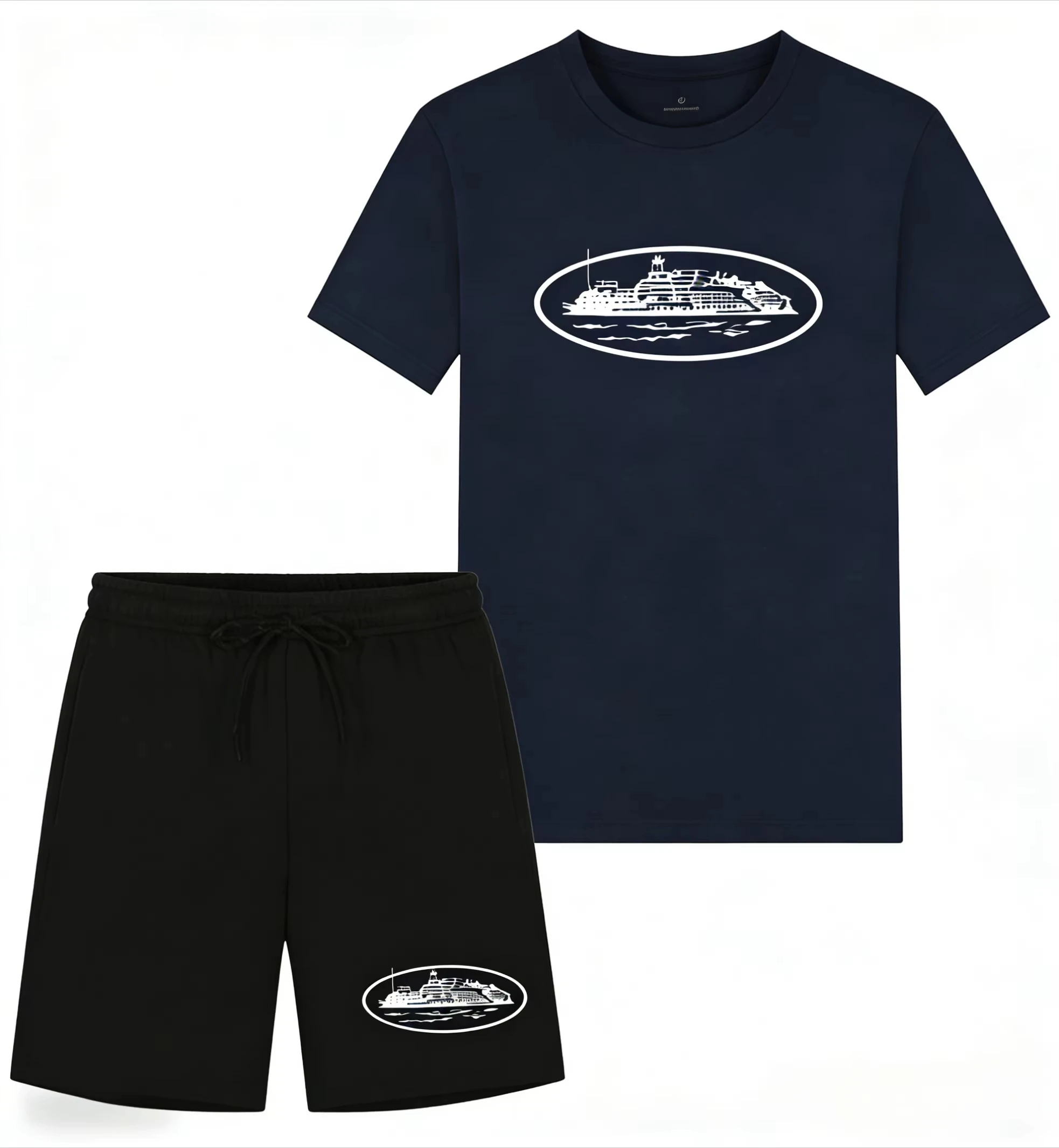 2026年夏新作 小型ボートプリント ツーピースTシャツ＆シ - Men'S Fashion Looks のレビューと価格